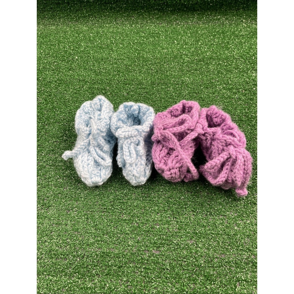 Vintage Hand Made Baby Toddler Booties Crochet Purple Baby Blue